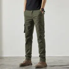 カジュアルミリタリースタイル メンズスリムストレートパンツ【春秋用・軍用グリーン・ストレッチ】