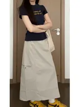 大きいサイズ アメリカンヴィンテージ風 速乾工装スカート【カジュアル・小柄対応・半身裙】