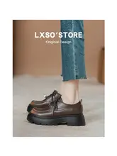 厚底黒色レディース本革シューズ【秋用・カジュアル・レースアップ・ローファー】