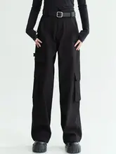 大きなポケットのワークパンツ 女性用 ストレートパンツ ゆったりカジュアルパンツ 無地 ベーシックスタイル