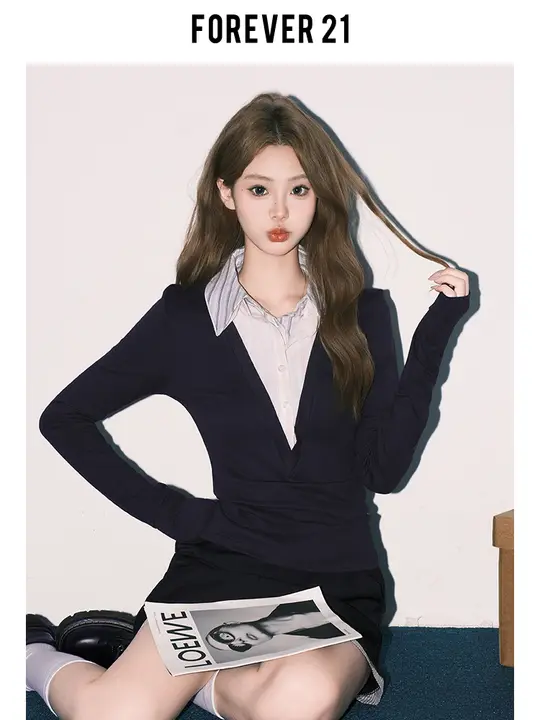 学院風のストライプデザインポロシャツ【長袖・フィット感・女性用】（セットアップ対応）