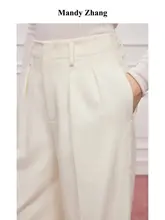 優雅なウール白直筒パンツ【女性用・秋冬・シルエット】（セットアップ対応）