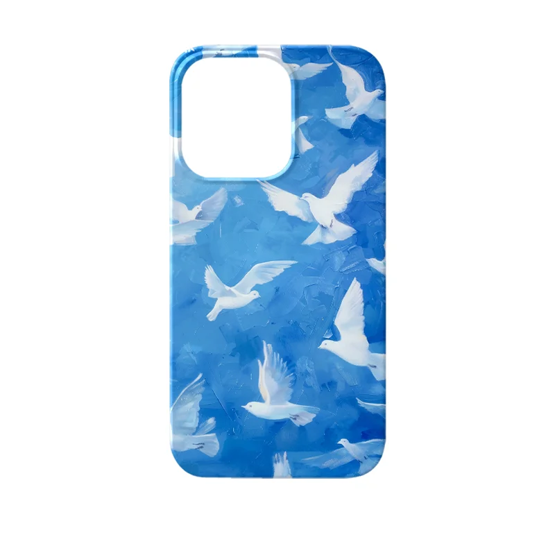 スマホケース 鳩 油絵風 アート ブルー フィルム iPhone対応