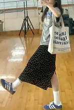 黒の水玉模様のカジュアル半身スカート【夏用・大きいサイズ・Aライン・お腹隠し・ミディ丈】（セットアップ対応）
