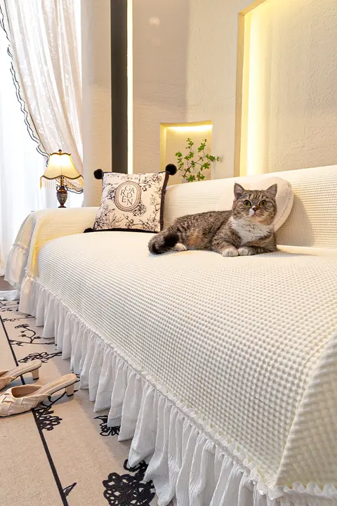 夏用 冷感カバーソファシーツ【フリルデザイン・全包タイプ】（セットアップ対応）