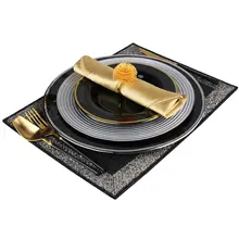 モダンデザインのブラックガラスプレート【ダイニングテーブル用・ビーフプレート・食器装飾用】（セットアップ対応）