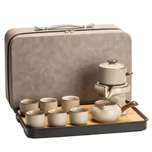 陶器製 旅行用茶具セット【自動茶器・一壺六杯・携帯便利】