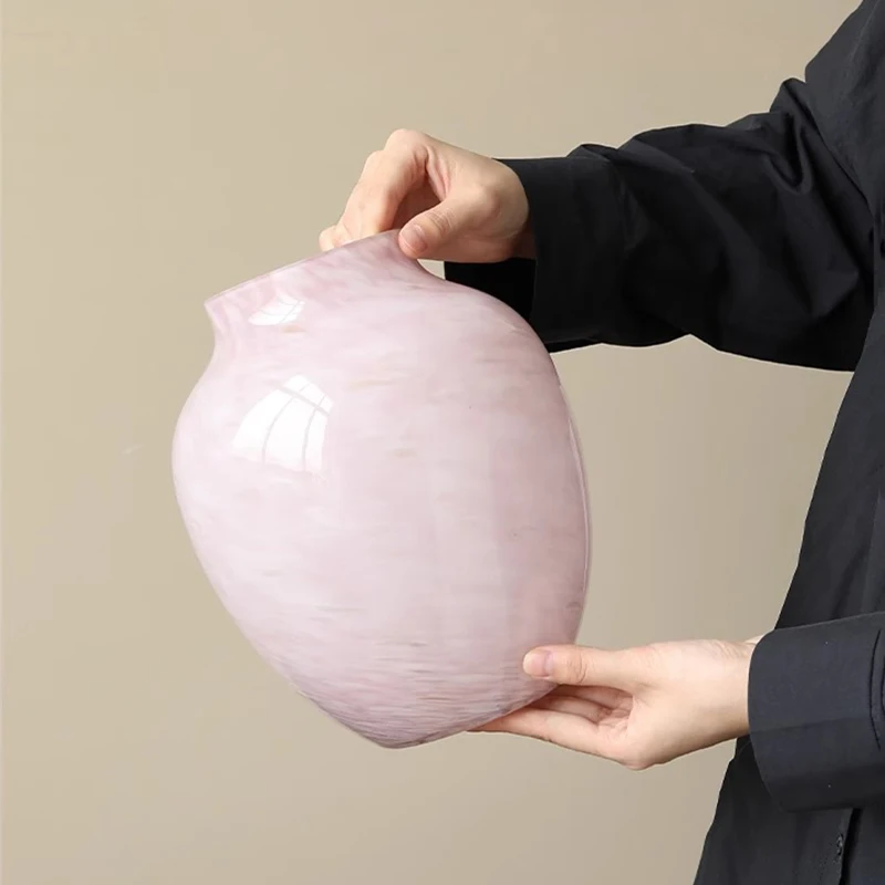 淡いピンクのガラス花瓶：リビングデスク用・水耕栽培に最適な中号台面花瓶