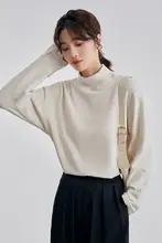 温かなテクスチャーの白鹅绒ハイネックロングスリーブTシャツ【秋用・フィットデザイン・柔らかい杏色】