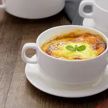 ダブルハンドル陶器製スープボウル【骨瓷・サラダ・デザート用】