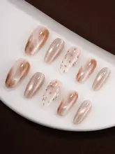 ネイルチップ ハンドメイド ミディアム 琥珀 ぼかし 金木犀 ラテ 春 上品