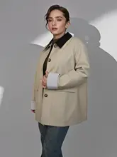 バーン風 カラーブロック合皮トレンチコート レディース【ショート丈・小柄向け・カジュアルデザイン】