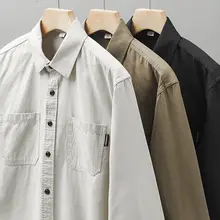 DUKEEN メンズロングスリーブコットンシャツ【春夏用・ポケット付き・ルーズフィット・レトロデザイン】