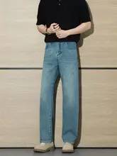 春夏用 ストレッチ素材 デニムパンツ【ブルーグリーン・レギュラーフィット・シンプルデザイン】