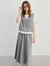 体型カバーでスタイルアップ！大きいサイズの假两件半袖トップスと半身裙【夏用・シンプルデザイン】（セットアップ対応）