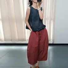 夏用リネン風フラワーレースノースリーブシャツ【シンプル・ルーズフィット・軽量・通気性】