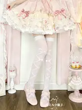 ロリータスタイル 花柄白色オーバーニーストッキング【夏用・極上の柔らかさ・十字架デザイン】
