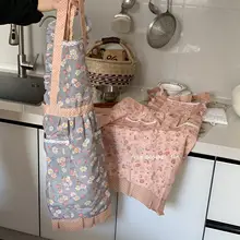 防水内張りの厚手で耐磨性のあるフラワープリントエプロン【フランス風・キッチン用】