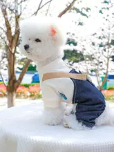 小型犬用ハーネス付きサスペンダーデニムパンツ【春秋用・テディ・ポメラニアン・ビション・ベビー犬用】