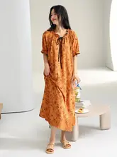 植物柄の家居服 ロングワンピー  ス【夏用・半袖・胸パッド付き・コットン】