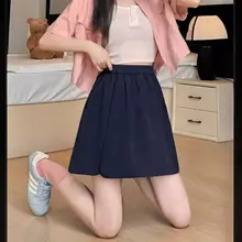 夏用レディースカジュアルスポーツスカートパンツ【高腰・Aライン・開脚スリット・ワイドレッグ・五分丈】（セットアップ対応）