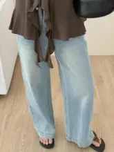 ハイウエスト スリム効果 デニムパンツ【小柄向け・ストレートワイド】（セットアップ対応）