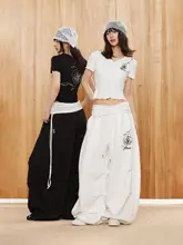 個性的なデザインのショートスリーブトップスとメッシュ素材のハイウエストパンツ【ストリートスタイル・ダンス対応】（セットアップ対応）