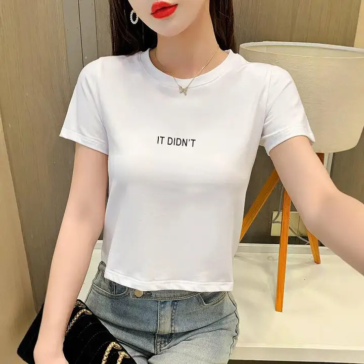 リネン調 夏用 レディースTシャツ【短袖・ホワイト・カジュアルデザイン】
