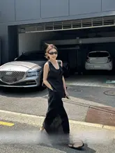リネン風ワンピース【Vネック・開きスリット・カジュアル・夏用】（セットアップ対応）