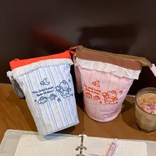 高級感ある花柄バケツ型ペンポーチ【キャンバス製・大容量・学生用】