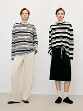 蝶之河 粗紡ウールのビンテージカラーストライプニットセーター【カジュアルシルエット・厚手】