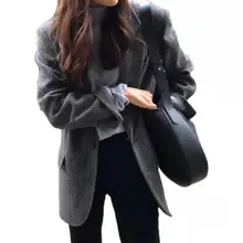 グレーのハイクオリティツイード調毛羽織りジャケット【レトロ・厚手】【秋冬用】
