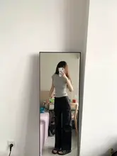 高身長向けのブラックストレートワークパンツ【ハイライズ・フィット・ドレープ感】（セットアップ対応）