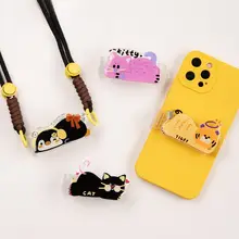 可愛い猫デザインのスマートフォン背面クリップ【取り外し可能・肩掛けストラップ付き・全機種対応】