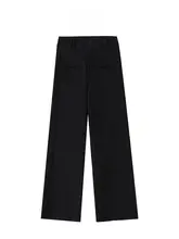 ブラックカジュアルストレートパンツ【秋用・大きいサイズ・ルーズフィット・梨型体型に最適】（セットアップ対応）