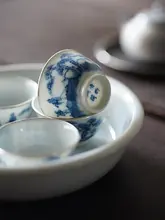 清物堂 柴窯の青花手描き 磁器ティーカップ【小容量・シルバーフィニッシュ・25cc】