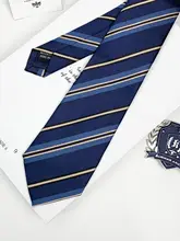 青少年用制服スタイルの青と白のストライプネクタイ【手作り・フォーマル】