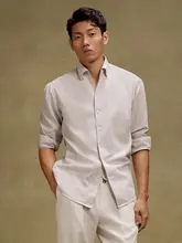 リネン混紡ヘリンボーンシャツ【メンズ・春夏用・ゆったり・長袖】