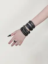 甘くてクールなダークスタイルの重ね着用多層パンク風チェーンブレスレット【ゴシック風・スタッズ付き】