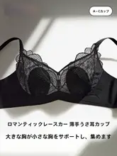 フレンチレースデザインのバストアップブラ【防下垂・ウサギ耳カップ・大きいサイズ対応】