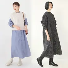 学院風ストライプシャツワンピース【ブルー＆ホワイト・春秋用・カジュアル】（セットアップ対応）