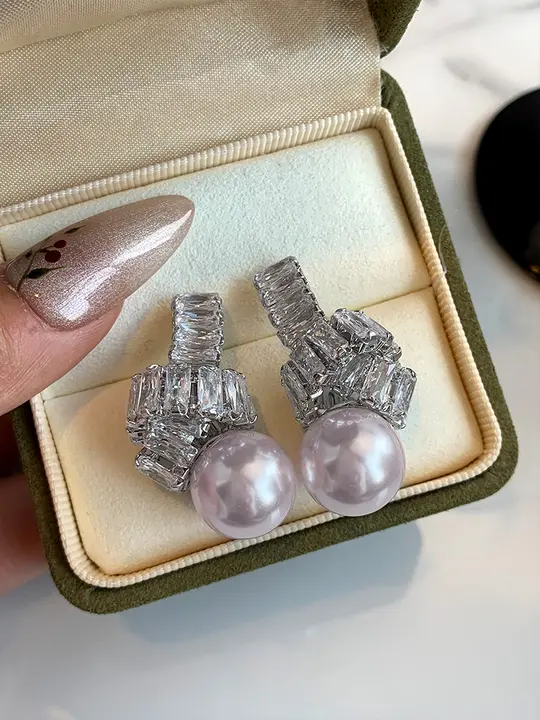 大珠真珠とダイヤモンドのイヤリング【シンプルで上品・S925シルバー使用】