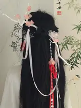 華やかな桃の花模様の古風ヘアアクセサリー【コスプレ撮影用・美しいデザイン・飾り帯付き】