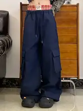 ワークパンツ レディース ハイウエスト ゆったり パッチワーク ワイドレッグ