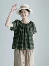 夏用 薄手シルクコットンチェック柄 Aライン半袖ワンピース【清涼感・ドールスタイル】