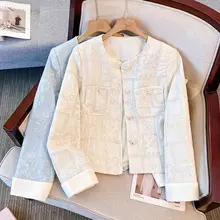 刺繍入りの新中華風 レディースジャケット【春秋用・短丈・ラウンドネック】