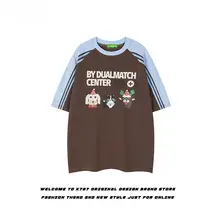 アメリカンヴィンテージ学院風犬プリント半袖Tシャツ【男女兼用・オーバーサイズ・カジュアル】