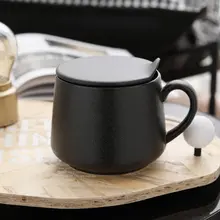 高級感ある黒白マット仕上げの大容量カップ＆ソーサーセット【蓋付き・スプーン付き・オフィス用】