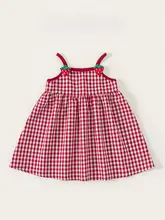 夏用 キュートな立体ストロベリーAラインドレス【女の子用・ノースリーブ・チェック柄・おしゃれ】