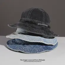 秋冬用 ヴィンテージ風デニムの女性用フィッシャーマンハット【ウォッシュ加工・UVカット・アウトドア用】